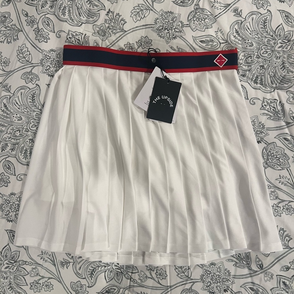 The Upside White Mini Skirt with Navy and Red Trim